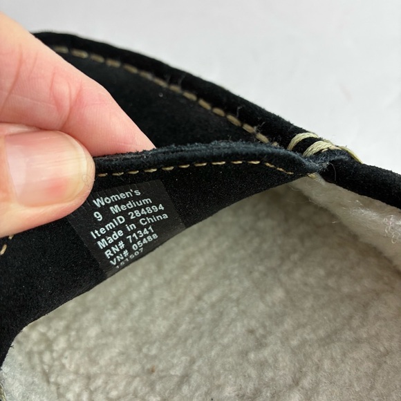L.L. Bean Black Suede Leather Fleece-Lined Slippers Moccasins NWOT - Picture 7 of 7
